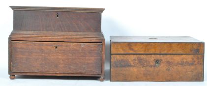 19TH CENTURY WALNUT WRITING SLOPE & OAK DESK TIDY