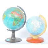 TWO RETRO VINTAGE DESK TOP GLOBES OF VARIED SIZES