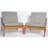 MATCHING PAIR OF MID CENTURY STAINED BEECH EASY CHAIRS