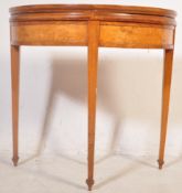 20TH CENTURY BIRDS EYE MAPLE AND MAHOGANY DEMI LUNE TABLE