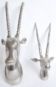 TWO CONTEMPORARY INDUSTRIAL WHITE METALS BUSTS OF ANTELOPES