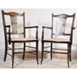 A PAIR OF EDWARDIAN INLAID DINING / HALL CHAIRS