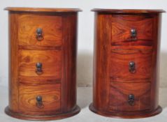 PAIR OF VINTAGE 20TH CENTURY TEAK CYLINDRICAL BEDSIDE CABINETS