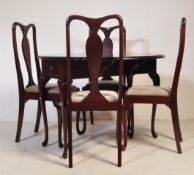 20TH CENTURY QUEEN ANNE REVIVAL AFRICAN MAHOGANY DINING TABLE & CHAIRS