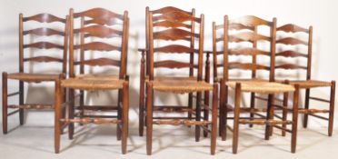 VINTAGE 20TH CENTURY OAK AND RUSH SEATED DINING CHAIRS