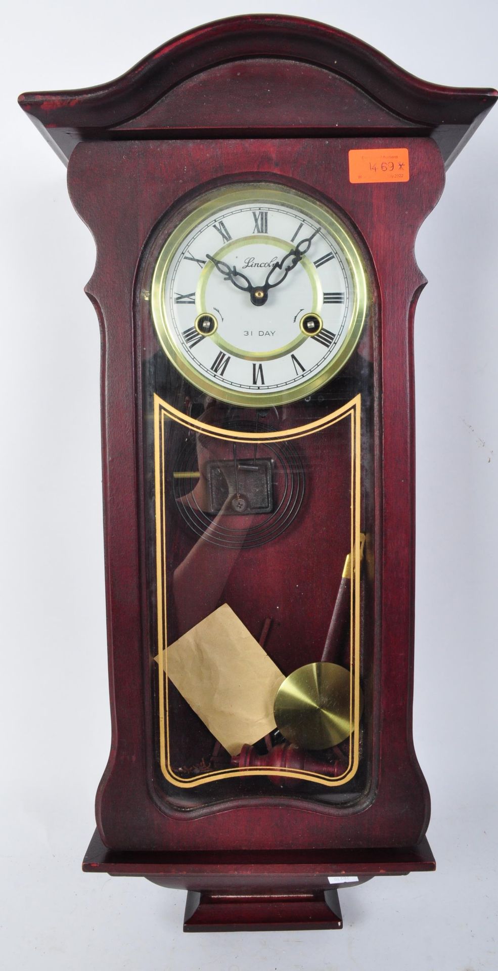 LINCOLN 31 DAY MAHOGANY WALL CLOCK