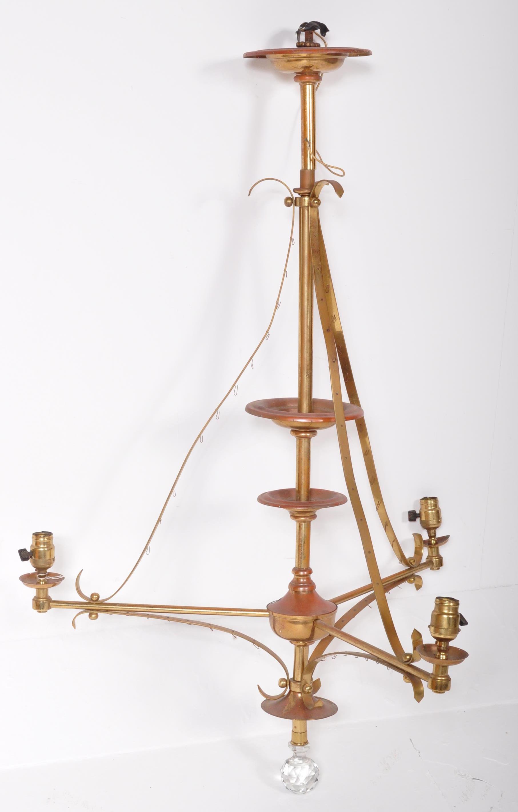 AN EARLY 20TH CENTURY TALL BRASS TIERED CEILING LIGHT - Image 2 of 6