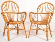 PAIR OF RETRO VINTAGE MID 20TH CENTURY BAMBOO & WICKER CHAIRS