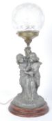 20TH CENTURY SPELTER LAMP WITH GLASS SHADE