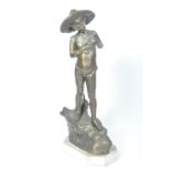 AFTER GIOVANNI VARLESE - A VINTAGE SPELTER STATUE OF FISHING BOY