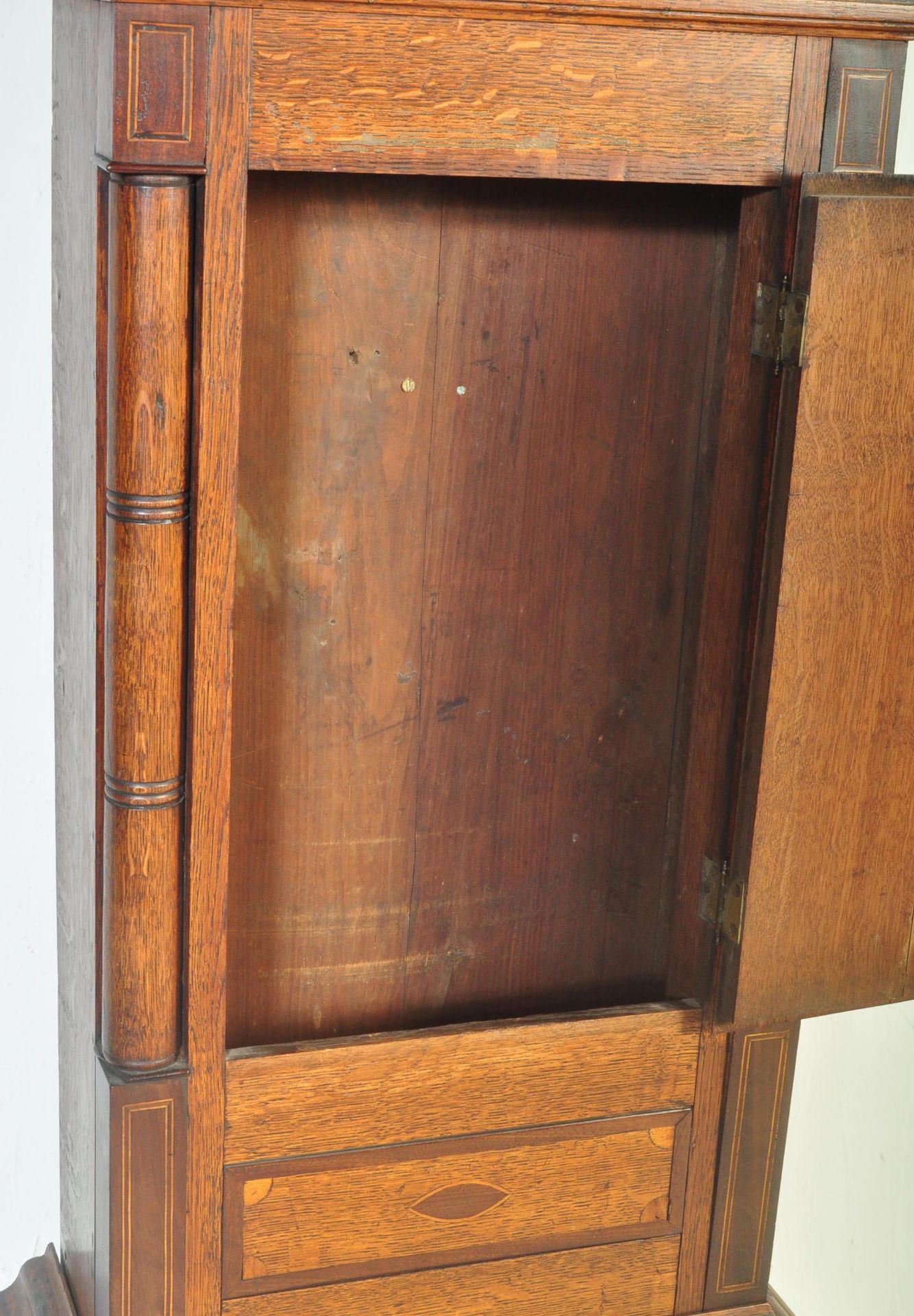 EARLY 910TH CENTURY OAK & MAHOGANY GRANDFATHER CLOCK - Bild 3 aus 6