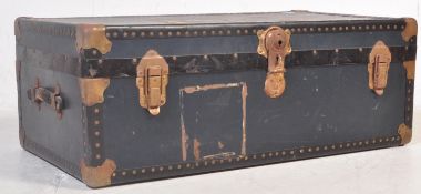 LARGE EARLY 20TH CENTURY NAVY BLUE STEAMER TRUNK