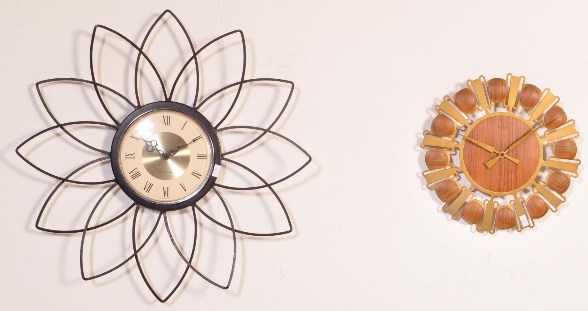 TWO RETRO VINTAGE MID 20TH CENTURY WALL CLOCKS