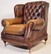 THOMAS LLOYD GREEN LEATHER WINGBACK CLUB CHAIR