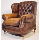 THOMAS LLOYD GREEN LEATHER WINGBACK CLUB CHAIR