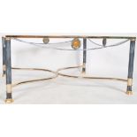 HOLLYWOOD REGENCY NEOCLASSICAL GLASS & BRASS TABLE