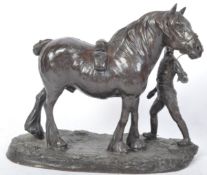 R. DONALDSON (BRITISH) - A VINTAGE BRONZE STATUE OF MAN & HORSE
