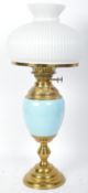 EARLY 20TH CENTURY BRASS & CERAMIC OIL LAMP WITH MILK GLASS SHADE