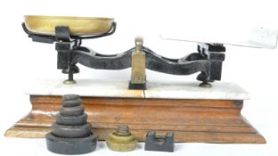 RETRO VINTAGE EBONISED BRASS & METAL PARCEL SCALE WITH WEIGHTS