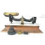 RETRO VINTAGE EBONISED BRASS & METAL PARCEL SCALE WITH WEIGHTS