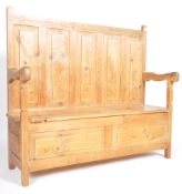 20TH CENTURY COUNTRY FARMHOUSE PINE SETTLE BENCH