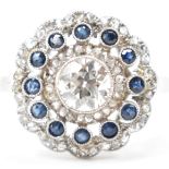 PLATINUM SAPPHIRE & DIAMOND TARGET CLUSTER RING