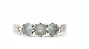 HALLMARKED 9CT GOLD AQUAMARINE & DIAMOND 3 STONE RING