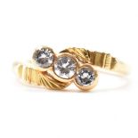 GOLD & DIAMOND 3 STONE CROSSOVER RING