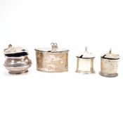 4 HALLMARKED SILVER LIDDED MUSTARD POTS