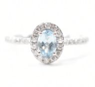 HALLMARKED PLATINUM AQUAMARINE & DIAMOND RING