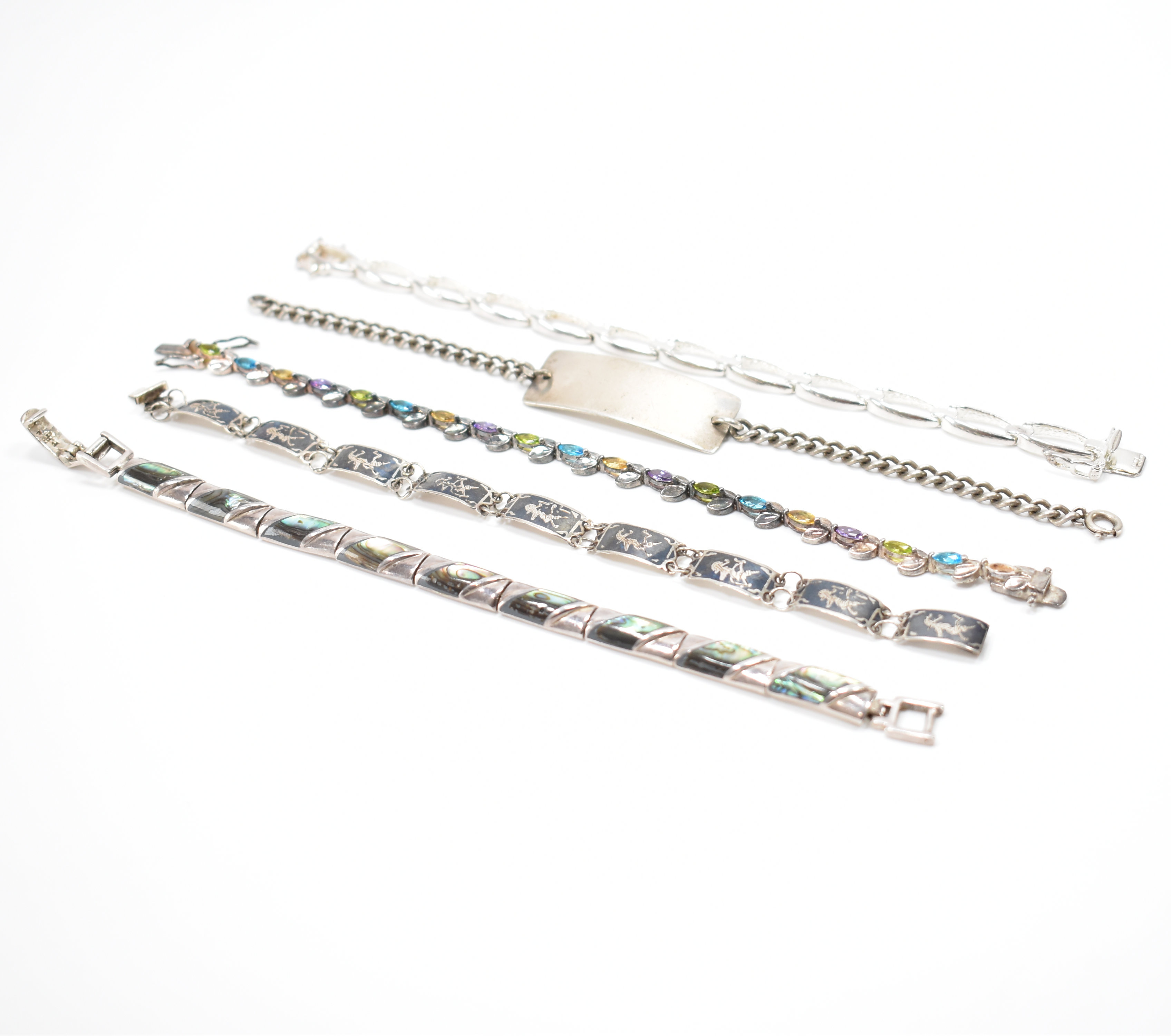 COLLECTION OF WHITE METAL & SILVER BRACELETS