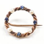 15CT GOLD SAPPHIRE & PEARL HOOP BROOCH