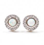 PAIR OF SILVER SYNTHETIC OPAL & CZ STUD EARRINGS