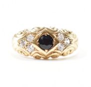 HALLMARKED 9CT GOLD SAPPHIRE & CZ RING