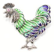 SILVER & PLIQUE A JOUR COCKEREL BROOCH