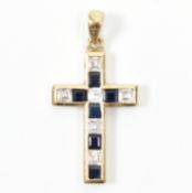 HALLMARKED SAPPHIRE & CZ CROSS PENDANT