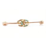 ANTIQUE 9CT GOLD TURQUOISE & PEARL BAR BROOCH PIN