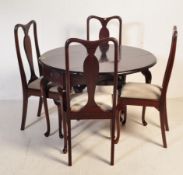 20TH CENTURY QUEEN ANNE REVIVAL AFRICAN MAHOGANY DINING TABLE & CHAIRS