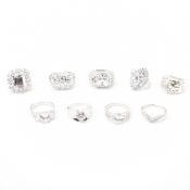 GROUP OF 925 SILVER CZ & WHITE STONE SET RINGS