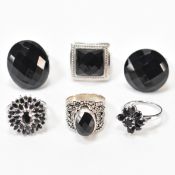 GROUP OF 925 SILVER BLACK STONE SET RINGS