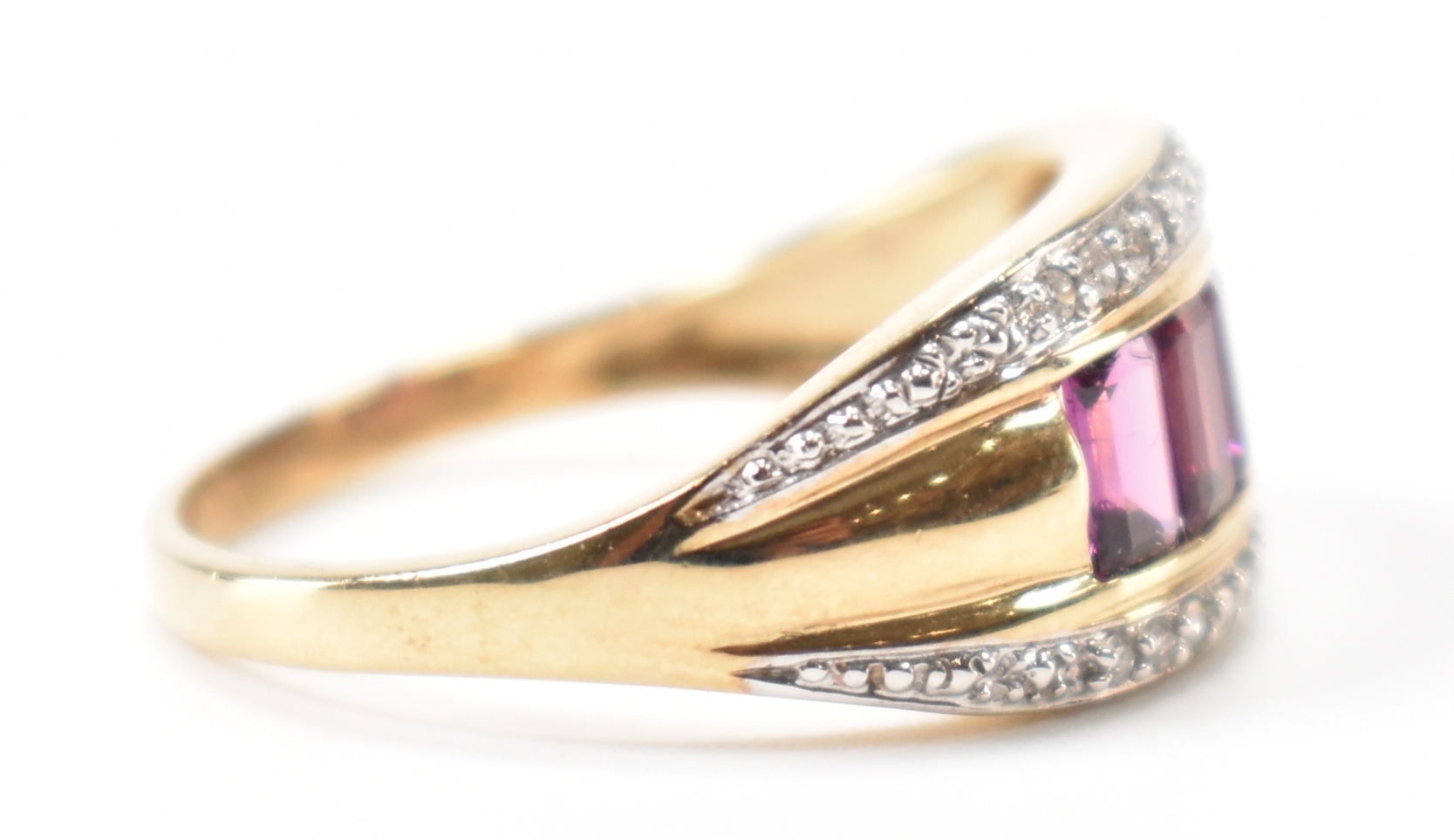 HALLMARKED 9CT GOLD DIAMOND & PURPLE STONE RING - Image 5 of 9