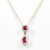 18CT GOLD RUBY & DIAMOND PENDANT NECKLACE