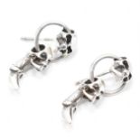 PAIR OF SILVER SKULL STUD HOOP DROP EARRINGS