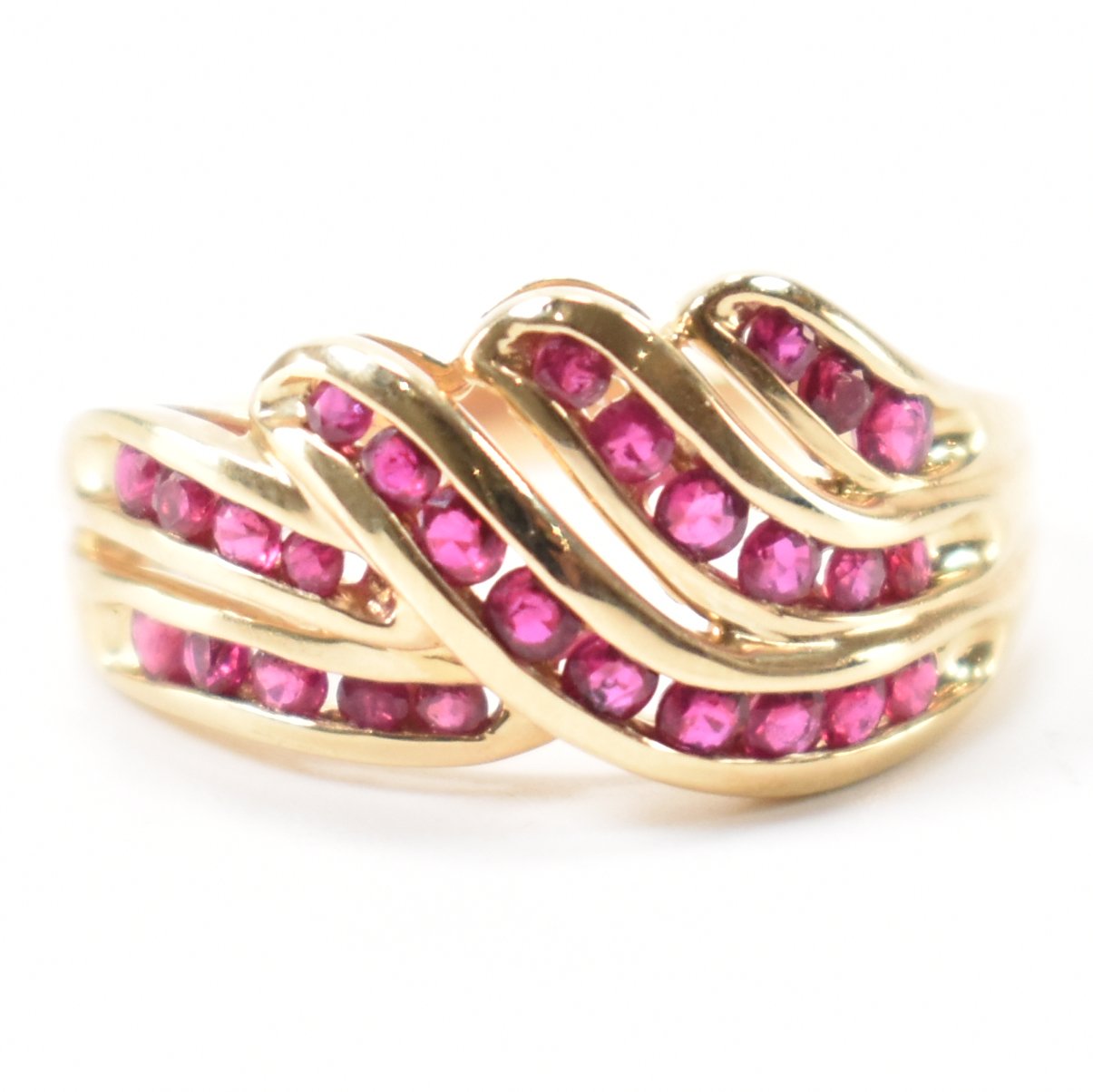 HALLMARKED 9CT GOLD & RUBY CROSSOVER RING