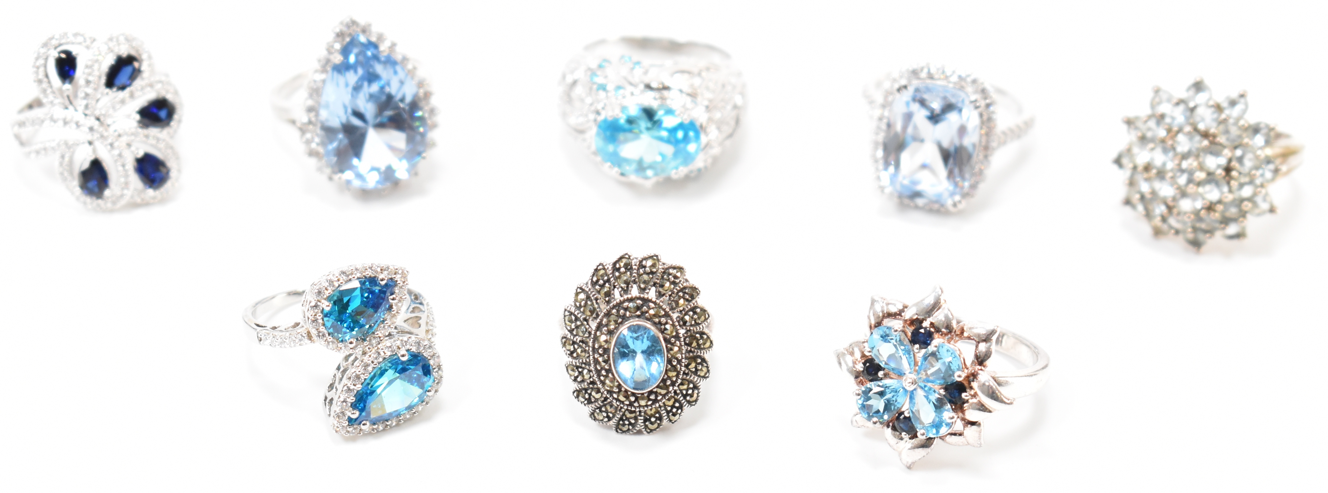 GROUP OF 925 SILVER BLUE STONE SET RINGS - Image 3 of 4