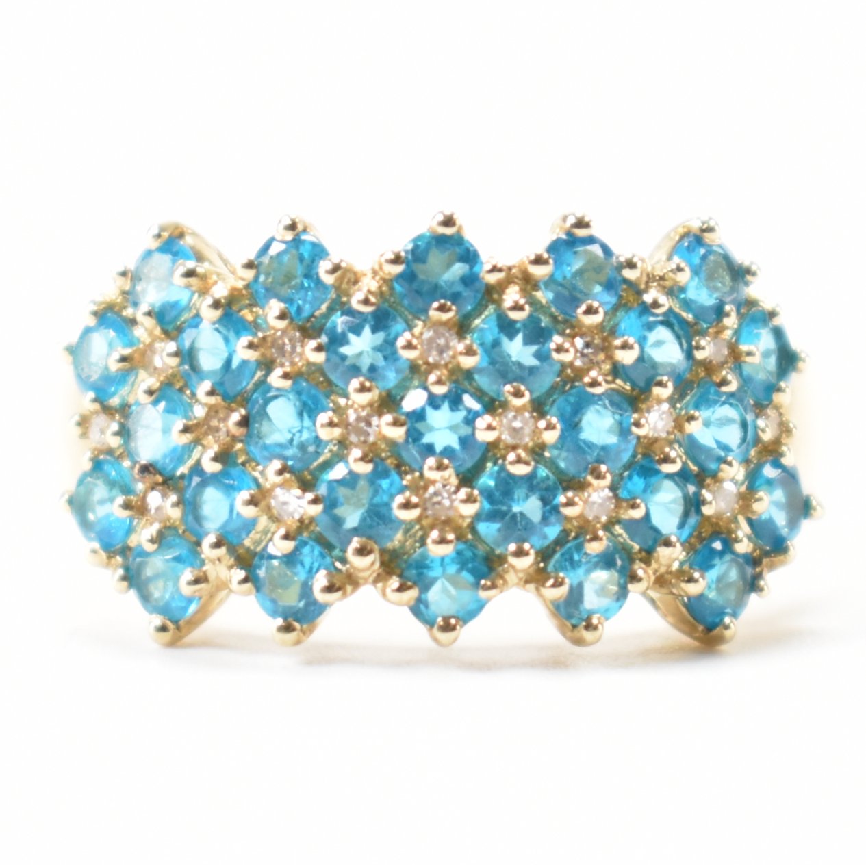 HALLMARKED 9CT GOLD DIAMOND & BLUE STONE CLUSTER RING