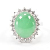 WHITE GOLD JADE & DIAMOND RING