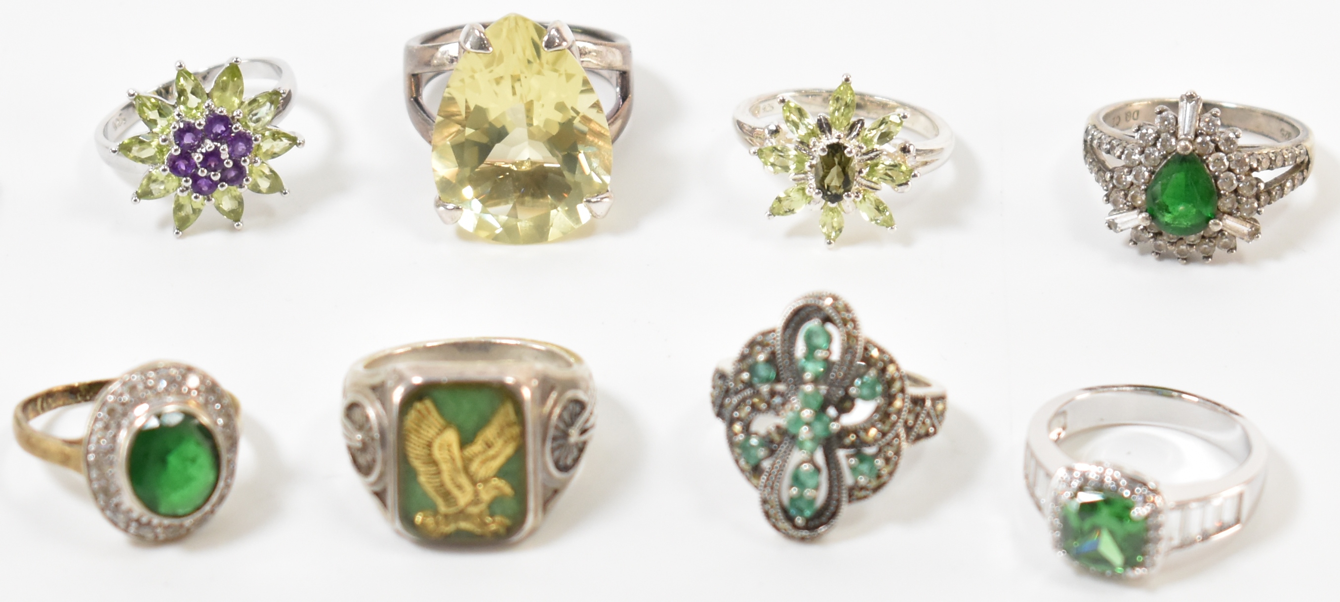 GROUP OF 925 SILVER GREEN STONE SET RINGS - Image 5 of 5
