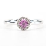 HALLMARKED 9CT WHITE GOLD PINK SAPPHIRE & DIAMOND HALO RING