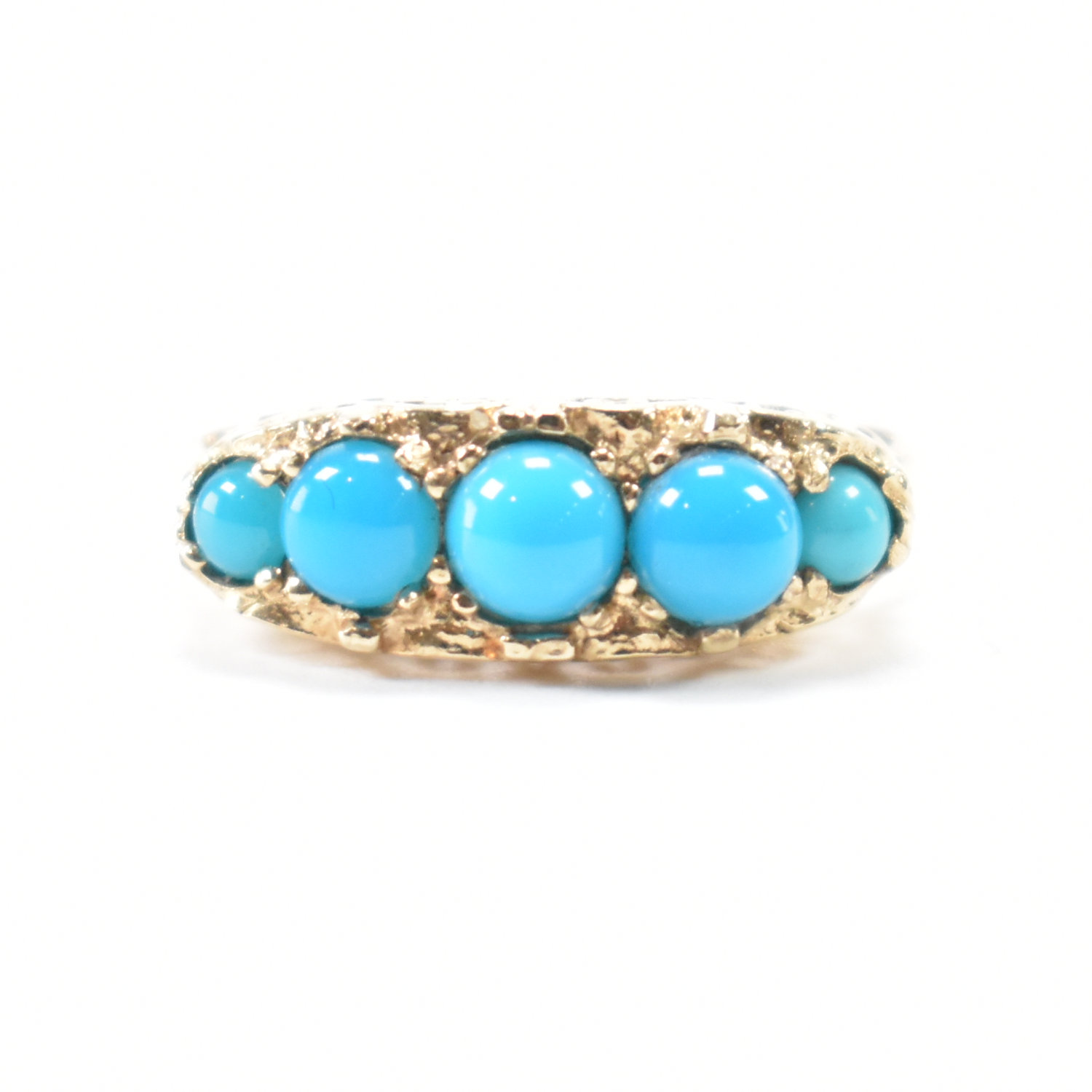 HALLMARKED 9CT GOLD 5 STONE TURQUOISE RING